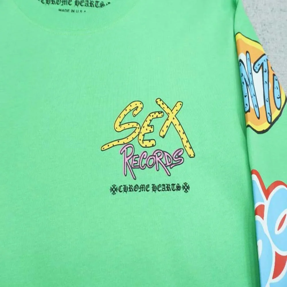 Chrome Hearts Yellow Letter Print Logo T-Shirt - Green Long Sleeve - Picture 11 of 13